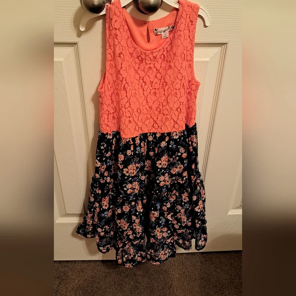Knitworks GirlsSpeechless Coral and Blue Sleeveless Mock Neck Sundress, good
